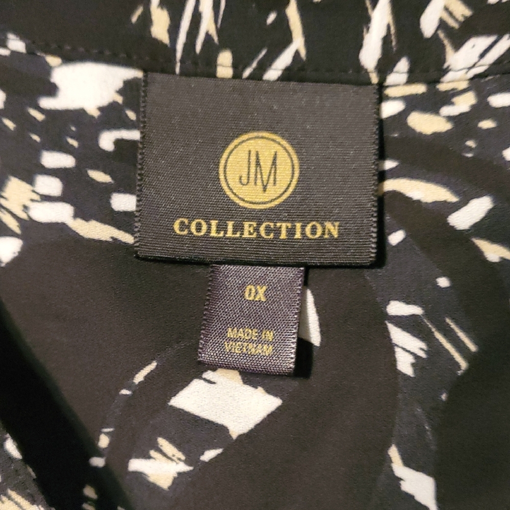 JM Collection Black and Cream Patterned Blouse - Picture 3 of 4